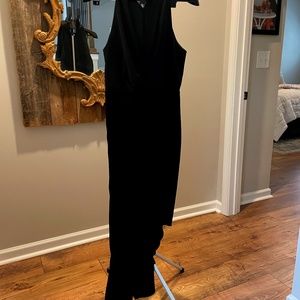 Alex Marie Hazel Surplice V-Neck Sleeveless Satin Asymmetrical Hem Midi Dress